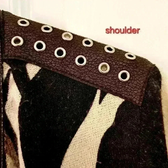 Vex Collection Open Cardigan Sweater Black and Creams long Sleeve Size 44 #165 - Picture 3 of 10